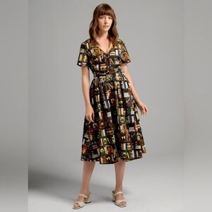 ModCloth Bookcase Print Short Sleeve Belted Midi Dress Womens Plus Size 22
